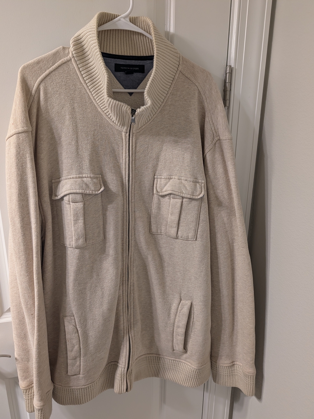 Tommy Hilfiger Men's Zip Front Shawl Collar Sweater - Beige